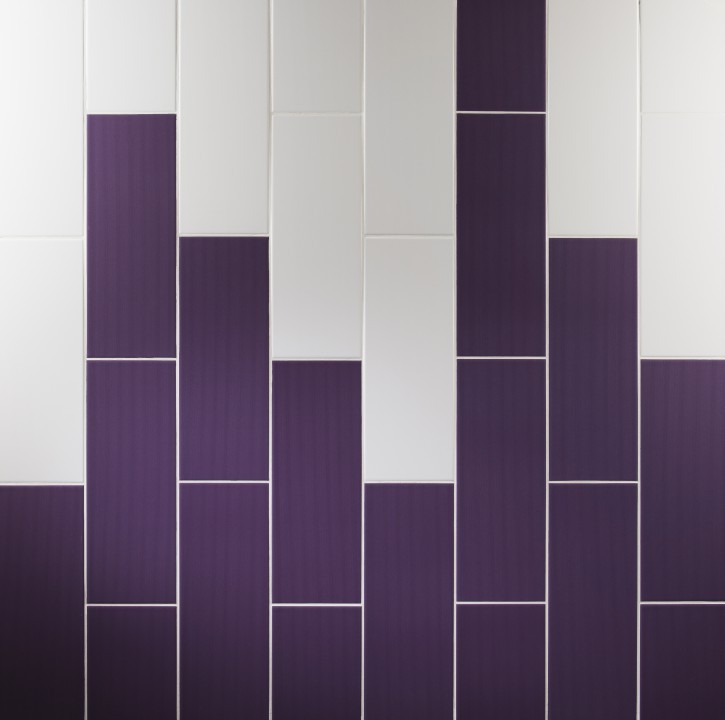 Lifestyle image of purple and white bathroom tiles