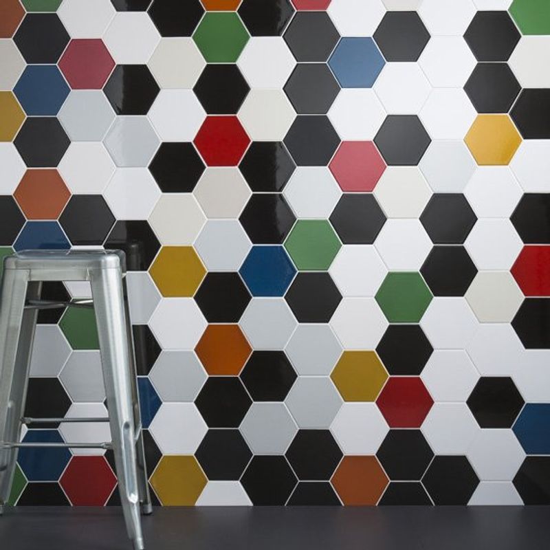 Hexagonal wall tiles in multiple colours