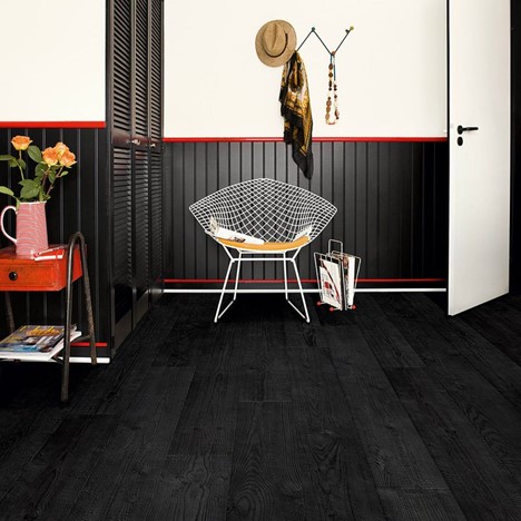 A room with a matt black laminate floor