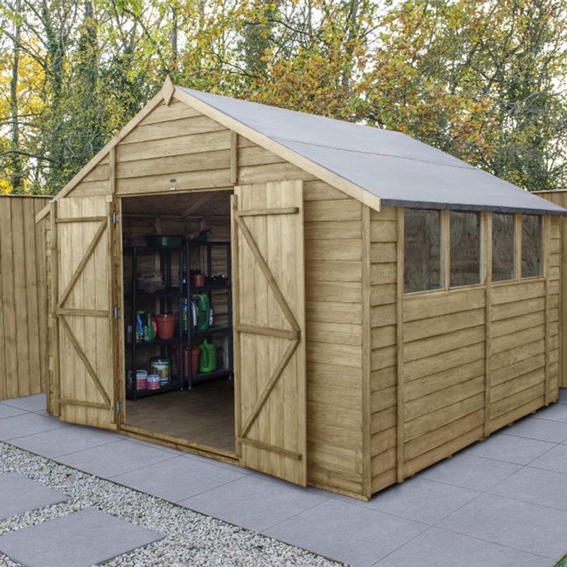 Forest Garden Overlap Pressure Treated Apex Shed with Double Door