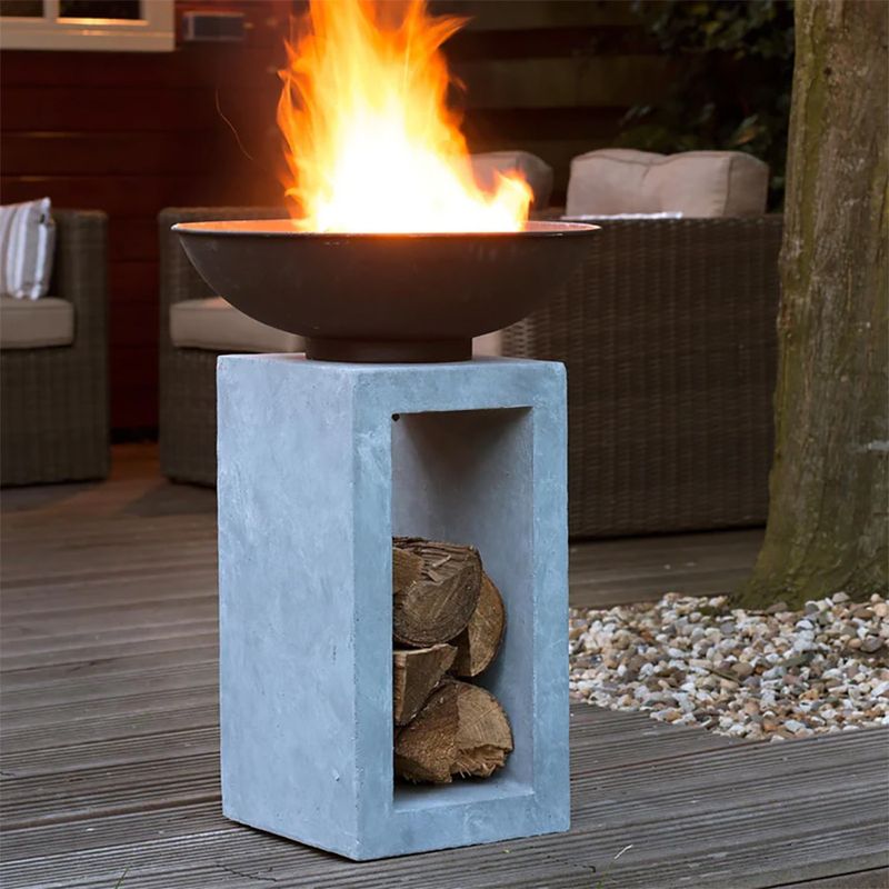 Ivyline Cement Outdoor Fire Pit & Square Console