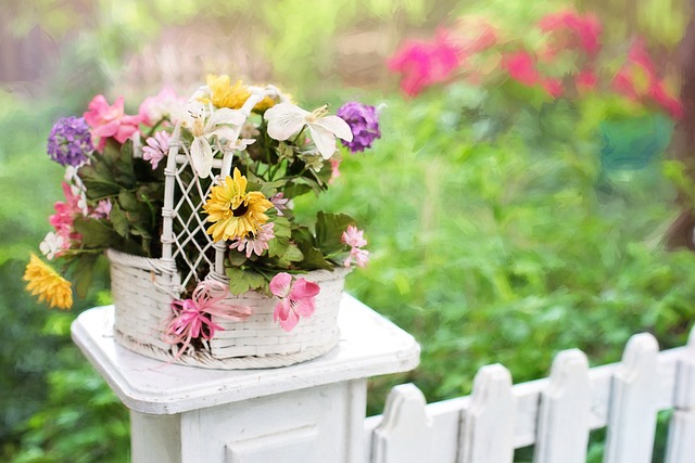 Fence with a flower basket